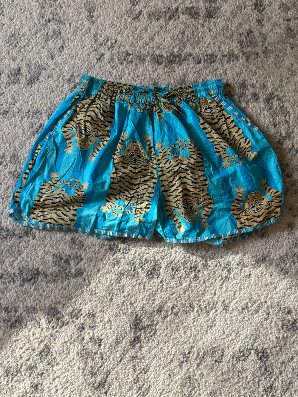 Tiger-Print Turquoise Women's Shorts